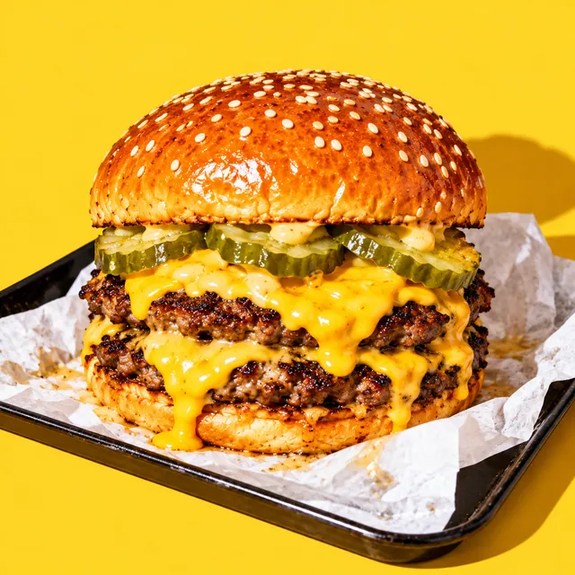 The Fat One, a double smash burger, as it appears on the Fat Kafta menu.