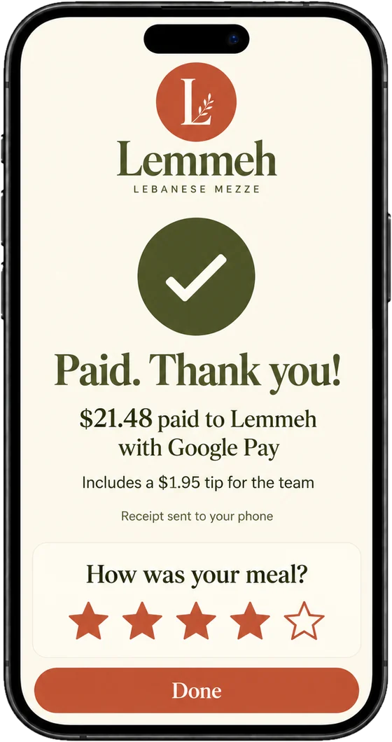 Paid, thank you: the guest rates their meal four stars.