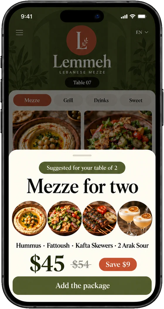 A Mezze for two suggested for a table of two: $45 instead of $54.